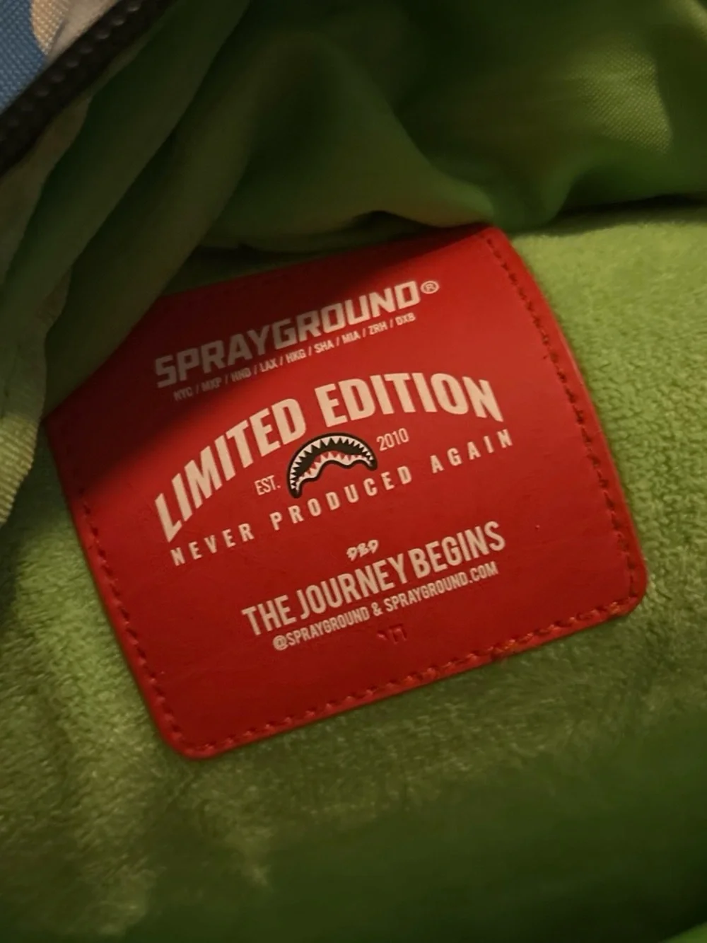 Sprayground Red Patch Backpack with Lime Green Interior